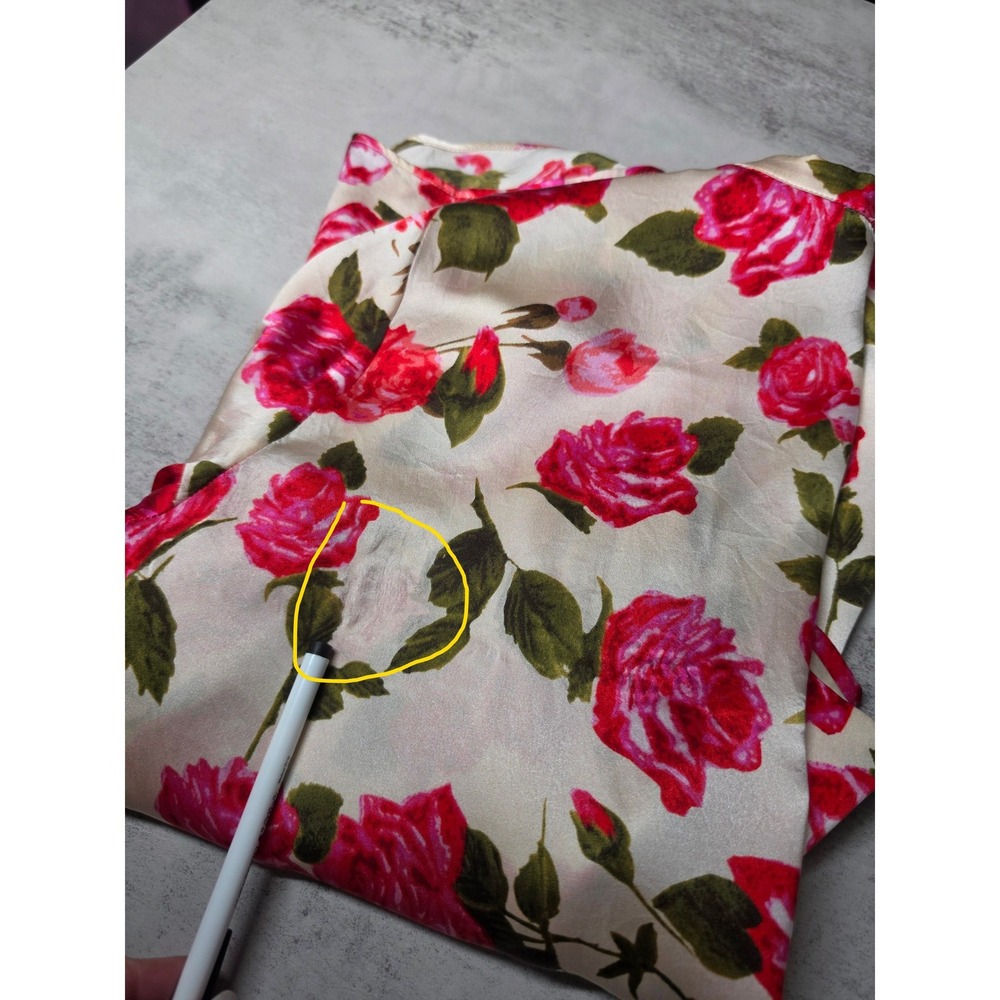L'AGENCE 100% Silk Pink Rose Floral Top Womens M Split Neck Champagne *AS IS* - Picture 9 of 12
